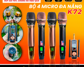 Bộ 4 Micro Không Dây Đa Năng MTMAX K72 Đầu Thu Xoay 90 Độ Hút Âm Tốt, Chống Hú Hiệu Quả Pin Sạc