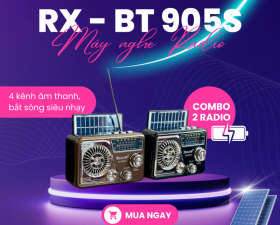 Combo Máy Nghe Đài Radio RX-BT905S, Dùng Năng Lượng Mặt Trời. Hổ Trợ Khe Cấm Thẻ Nhớ, USB