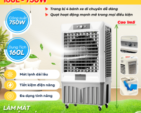 Quạt Điều Hòa Hơi Nước Công Nghiệp QF150 Dung Tích 160 Lít Công suất 1500W 4 Bánh Xe Di Chuyển