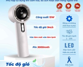 Quạt Cầm Tay Di Động WX638 Với 100 Tốc Độ Gió Sạc Lại Type C Động Cơ Mạnh mẽ Pin 3000mAh