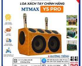 Loa Xách Tay Karaoke Bọc Da Cao Cấp MTMAX Y5 Pro Bass Đôi 20, 8 Đường Tiếng, Tặng Kèm 2 Micro