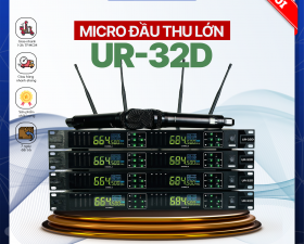Micro Đầu Thu Lớn UR-32D - Micro Không Dây Karaoke, 4 Râu Bắt Sóng Xa 50M