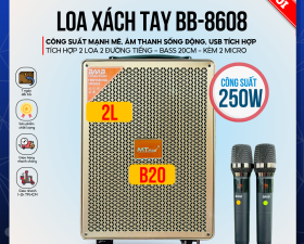 Loa Kéo Karaoke Di Động BB8608 Bass20 Công Suất 250W Chỉnh Bass Treble Echo