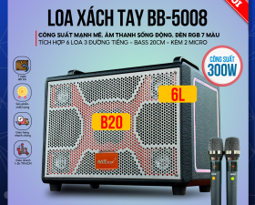 Loa Xách Tay BB-5008 Công Suất Lớn 300W, 6 Loa 3 Đường Tiếng, Đèn RGB Nhấp Nháy