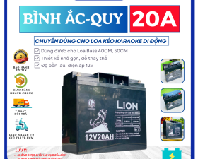 Bình Ắc Quy 20A Chuyên Dùng Cho Loa Kéo Karaoke, Dung Lượng 20AH, Dùng Được Cho Loa Bass 40CM, 50CM