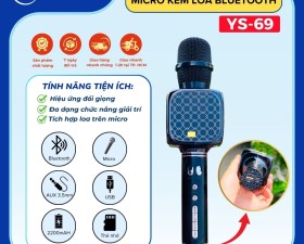Micro Kèm Loa Bluetooth YS69 Hiệu Ứng Đổi Giọng Chuyên Nghiệp, Tích Hợp Loa Ngay Trên Micr
