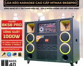 Loa Kéo Karaoke Cao Cấp MTMAX BK56PRO, Công Suất 1000W, Trang Bị 2 Bass Đôi 40, 4 Trung, 2 Treble