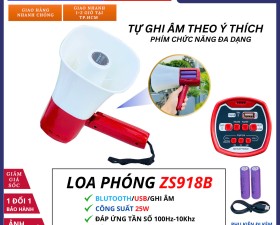 Loa Phóng Cao Cấp Thế Hệ Mới ZS918B Tích Hợp Pin Sạc, Kết Nối Bluetooth, Cổng USB Công Suất 25W