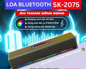 Loa Bluetooth Xách Tay SK 2075 Âm Thanh Mạnh Mẽ, Dãi Đèn LED Bắt Mắt, Thiết Kế Gọn Nhẹ