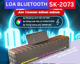 Loa Bluetooth Xách Tay SK 2073 Âm Thanh Sống Động, Dãi Đèn LED Bắt Mắt, Tích Hợp Giá Đỡ Điện Thoạ