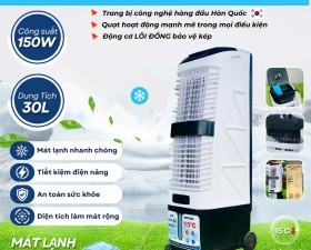 Quạt Điều Hòa CC25 – 150W, Dung Tích 30L, Công Nghệ Hàn Quốc, 4 Bánh Xe Di Chuyển, Làm Mát Hiệu Quả