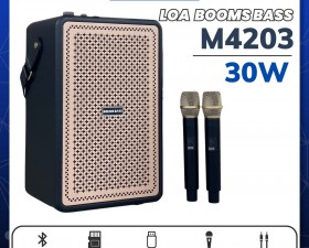 Loa Bluetooth Karaoke Booms Bass M4203 Bass Mạnh, Kèm 2 Micro Không Dây