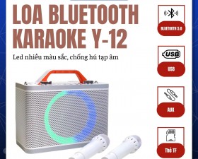 Loa Bluetooth Karaoke Y12 - Kèm 2 Micro Không Dây Âm Thanh Trầm Ấm Bass Căng