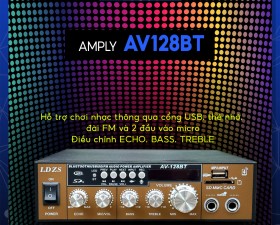 Amply Mini AV128BT - Đầu Vào 2 Micro Bluetooth 5.0 - Âm Thanh Kỹ Thuật Số Karaoke Hi-Fi Stereo