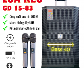 Loa Kéo Di Động GD1583 Bass 40cm 3 Đường Tiếng Công Suất 700W Kèm 2 Micro UHF Cao Cấp