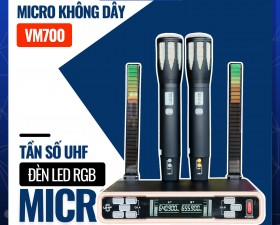 Micro Karaoke JB11 VM700 UHF Siêu Độc Đáo Với Đèn LED RGB và Micro Hát Nhẹ, Hút Tiếng, Chống Hú Rít